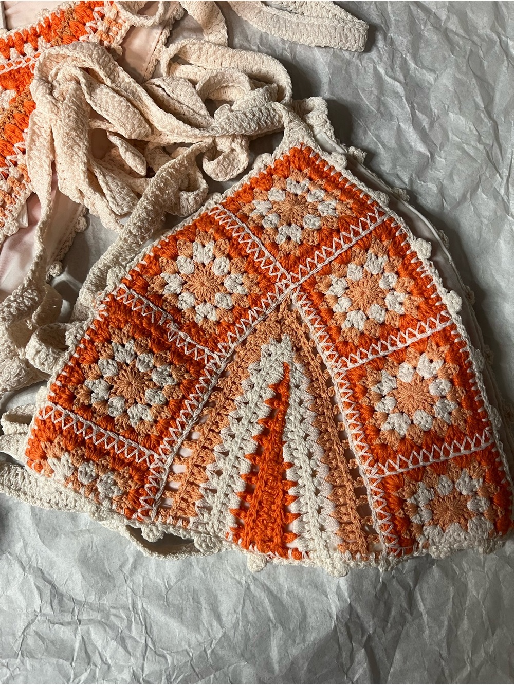 Maje Peach and White Crochet Tie-Side Bikini - Picture 5 of 5